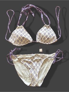 American Eagle Outfitters White & Purple Floral String Bikini Set